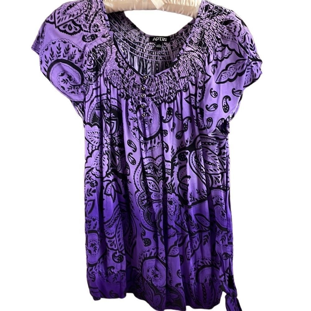 Apt 9 Ladies Scoop Neck Shirt Sleeve Blouse Top Small Purple Floral Paisley